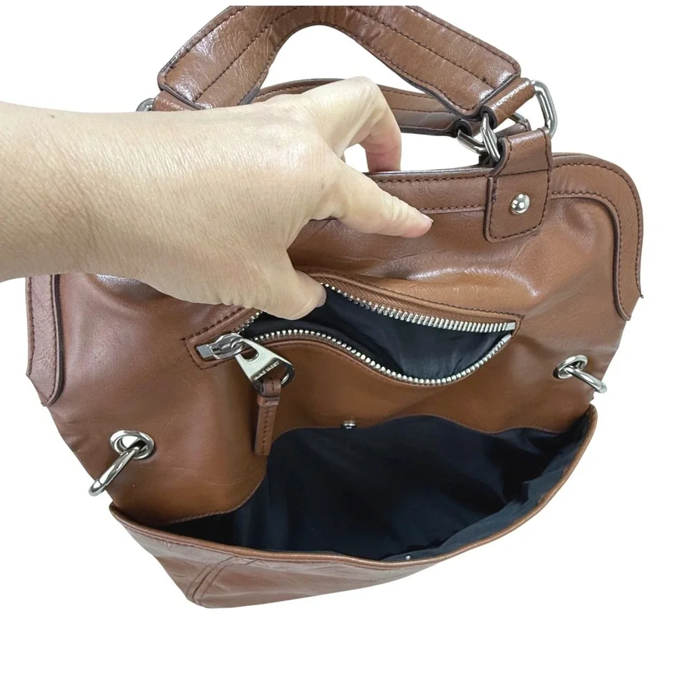 Nine West Handbag Large Brown Foldover Convertible Satchel Crossbody Bag Tote